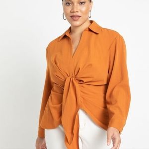 Orange Eloquii Tie Front Collared Blouse